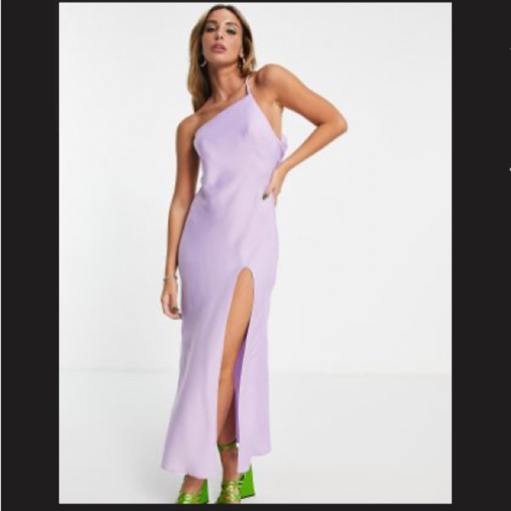 ASOS Design Lilac Satin One Shoulder Dress